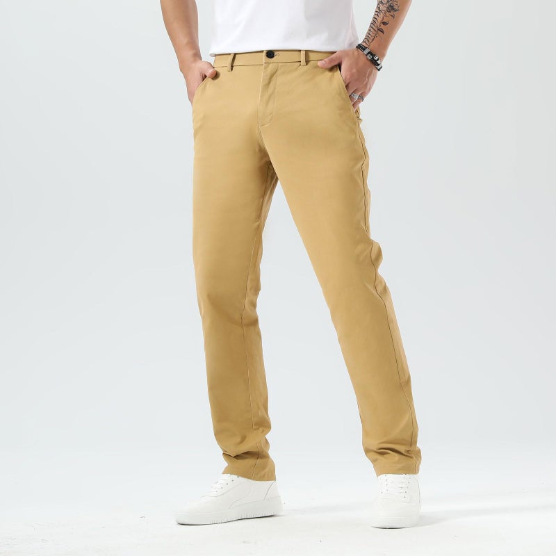 Plaid&Plain Men's Slim Fit Khaki Pants Men's Tapered Chino Pants 8801Khaki 30X30 - Image 2